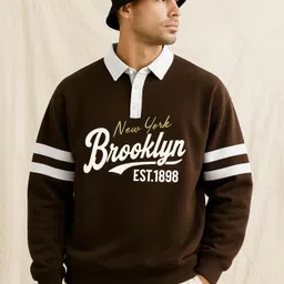 jump cuts Men Printed Polo Neck Cotton Blend Brown T-Shirt-picture-18