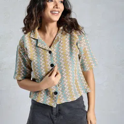 ekasya Women Boxy Fit Self Design Lapel Collar Casual Shirt-picture-20