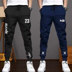 lieo trend Pack of 2 Men Printed Black, Blue Track Pants-picture-27