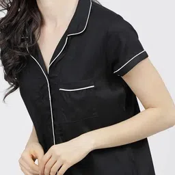 gordhan Women Shirt & Pyjama set Black Solid image 4