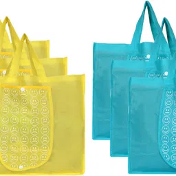 kuber industries Shopping Grocery Bags Foldable, Washable Grocery Tote Bag with One Small Pocket, Eco-Friendly Purse Bag Fits in Pocket Waterproof & Lightweight (Set Of 6,Yellow & Blue) Pack of 6 Grocery Bags-picture-15
