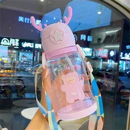 riydh trends Deer Horn Design Cartoon Sipper Water Bottle for School Sports Bottle for Kids 500 ml Water Bottle-picture-15