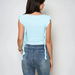 kotty Casual Regular Sleeves Solid Women Blue Top image 2