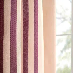 saral home Maroon Cotton Striped 7 ft Light Filtering Eyelet (Set of 2) Door Curtains image 4