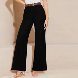 smartvision Women Relaxed Black Lycra Blend Trousers-picture-18