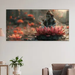 nestroots Black Canvas Framed Serene Ganesha on Lotus Blossom Wall Painting-picture-15