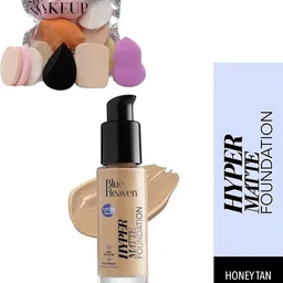 blue heaven Hyper Matte Foundation HONEY TAN 30ml & 6pc Powder puff and foundation sponge Blender Combo Pack-picture-4