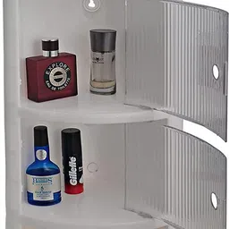 tnt the next trend Bathroom SDX Corner Cabinet With 3 Doors Wall Mounted Multipurpose Storage Rack Plastic Wall Shelf image 4