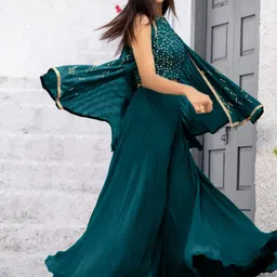 sancia Women Georgette Ethnic Top Palazzo Ethnic Jacket Set-picture-24