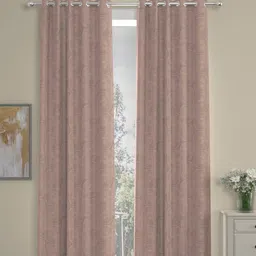 Pink Abstract Polyester 9 Ft Semisheer Eyelet Door Curtains (Set of 2) by ROSARAHOME image 1