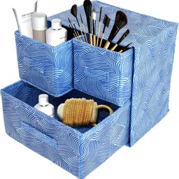 CHAMPARAN Lehariya Printed Non-Woven Foldable Organizer Box With 3 Draw Cotton Laundry Bag image 1