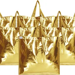 heart home Gold Shiny Shopping Re-usable Eco-Friendly Hand Bag,Large Size-Pack of 6 (Gold) Pack of 6 Grocery Bags-picture-18