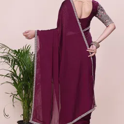 k 5 fashion Embroidered, Solid/Plain Bollywood Chiffon Saree image 2