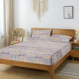 aurave Multicolor Floral 144 TC Cotton King Fitted Bedsheet with 2 Pillow Covers image 1