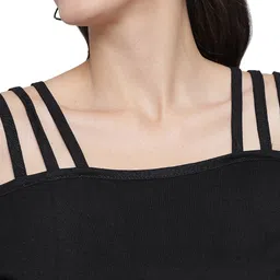 ad fashion Casual Shoulder Straps Solid Women Black Top image 4