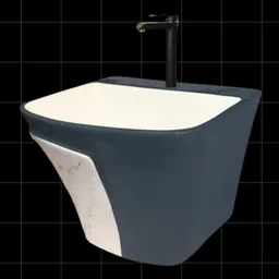 solano HB :016 Premium Quality Designer Ceramic Shining Grey Semi Pedistal Wash Basin With White Marble Finish Wall Hung Basin-picture-22