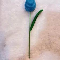 keensandcompany Handmade Crochet Tulip Flower Blue Tulips Artificial Flower with Pot image 2