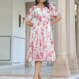 Women Fit and Flare Beige Midi/Calf Length Dress-image-55