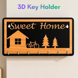 hs designing dreams Sweet Home Wooden Key Holder for Wall | 7 Hooks N43 Wood Key Holder-picture-45