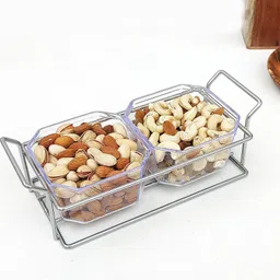 shiyon Plastic 2 Pcs Bowl Set with Metal Tray Server Like Any Foods, Snack, Nuts Bowl Serving Set-picture-27
