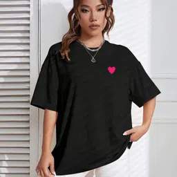 being wanted Women Solid Round Neck Pure Cotton Black T-Shirt image 2