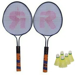 Double Rod Light Weight Badminton Racket Pair For Kids With 5 Plastic Shuttles Badminton Kit-image-3
