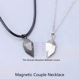 vs unique collections Broken Heart Magnetic Love Couple Locket Pendant With Clavicle Rope And Chain Silver Stainless Steel Pendant image 2