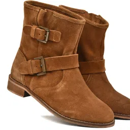 pillaa Genuine Leather Stylish Girls High Ankle Suede Party Wear Boots For Women-picture-31