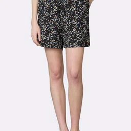van heusen Printed Women Black Regular Shorts image 1