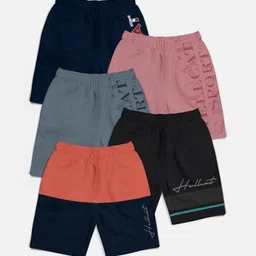 HELLCAT Boys Pack of 5 Typography Printed Cotton Mid-Rise Shorts-picture-50