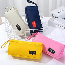 happy shopping store Pink Canvas Pencil Pouch Compact and easy to carry in bags or backpacks Perfect for storing pens, pencils, markers Art Artificial Leather Pencil Box image 3