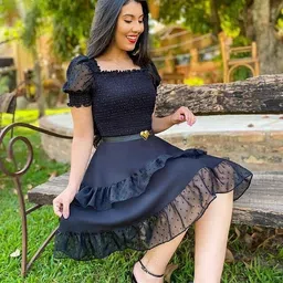 sclassicfashion Women A-line Dark Blue Knee Length Dress-picture-17