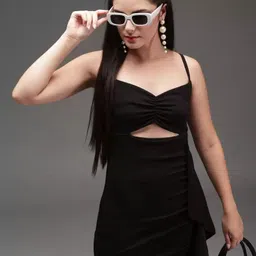 Women Bodycon Black Above Knee/Mid Thigh Length Dress-image-4