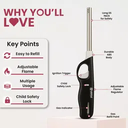 habitat Refillable Gas Lighter for Kitchen Stove and Candle Use, Flame Adjustable Plastic Gas Lighter image 2