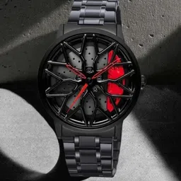 gouse Analog Watch - For Men Men Car Wheel Watch With Spinning Car Rim Hub Design Analong Watch For Men Red image 1