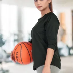 myo2 Women Solid Round Neck Reversible Polyester Black T-Shirt image 4