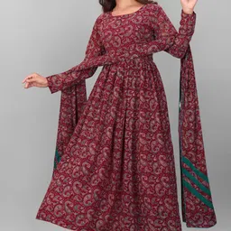 alisha fashion Printed Georgette Stitched Flared/A-line Gown-picture-24