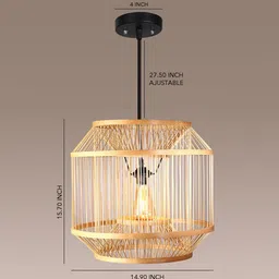 habereindia Cylinderical Handmade Bamboo Pendant Hanging Light (Beige) image 3