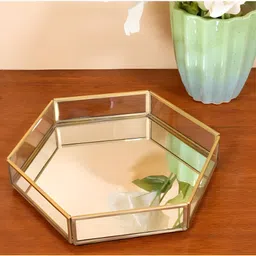 weston choice Mirror Metal, Hexagonal Tray Home , Makeup Organizer, Vanity Tray, Metal Gold Tray-picture-24