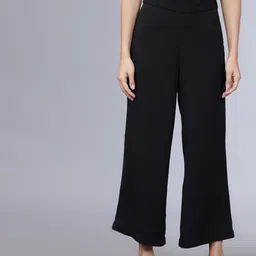 tokyo talkies Women Regular Fit Black Cotton Blend Trousers image 2