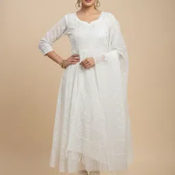 kamya fashion Nylon Solid White Women Dupatta image 3