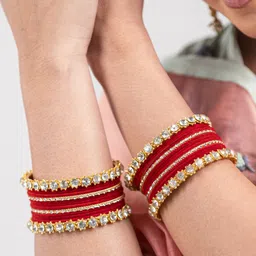 mamon creations Metal, Fabric, Alloy Crystal Gold-plated Bangle Set-picture-22