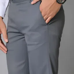 el cielo Men Regular Fit Grey Cotton Blend Trousers image 4