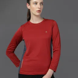 hrx by hrithik roshan Women Solid Round Neck Polyester Maroon T-Shirt image 3