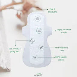 fabpad Organic Cotton Ultra Thin Rash Free Biodegradable Eco-Friendly Sanitary Pads Period Napkins with Disposable Cover (Heavy Flow, Pack of 30) Sanitary Pad image 3