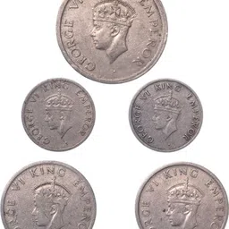 shubhcoins George VI Full Set Rupee Series, Key Date (1946-47) Extra Fine Medieval Coin Collection image 2