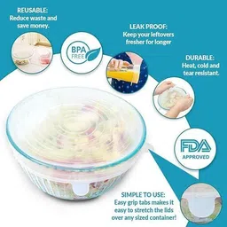 ablue clipper Silicon Lids Covers Flexible & Stretchable Lids Cover for Bowls (Set of 6) 2.6 inch, 3.8 inch, 4.5 inch, 5.7 inch, 6.5 inch, 8.3 inch Lid Set, Pack of 1 image 3