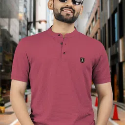 vebnor Men Solid Mandarin Collar Polyester Pink T-Shirt-picture-26