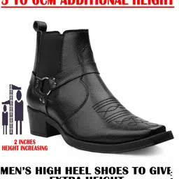 yuvrato baxi Men 5-6cm Block Heel Height Increasing Black Casual Formal Ring Cowboy AnkleBoot Boots For Men image 2