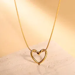 devora Heart shape gold plated pendent chain for girls and women Gold-plated Stainless Steel Locket image 1